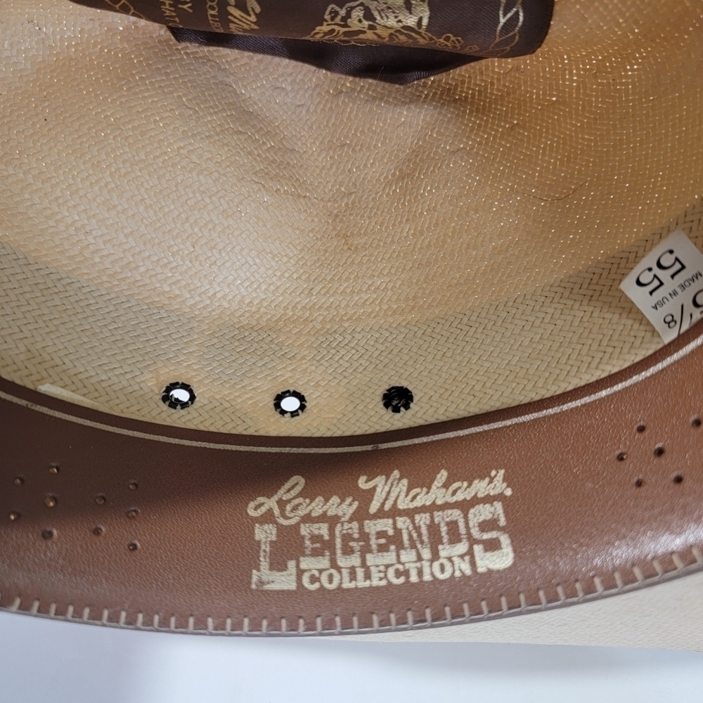 Larry Mahan The Corral By Milano Hat Tan Bandido 100% Straw Hat 6/8-55 Long Oval - Picture 10 of 12